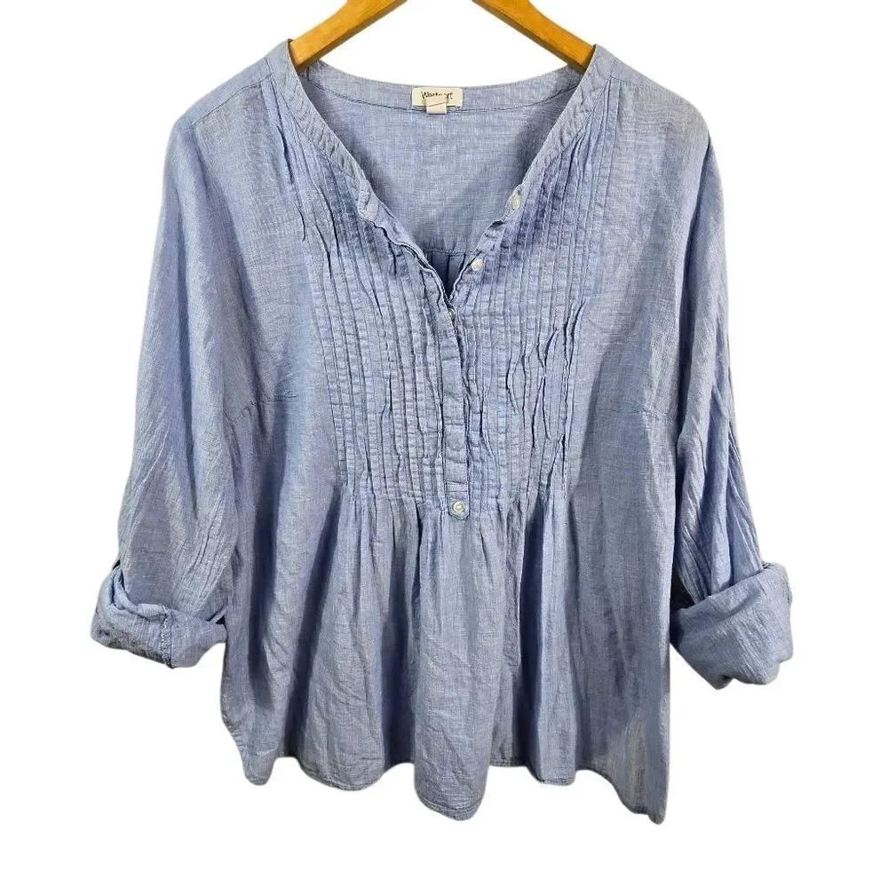 Westport Sky Blue Pintuck Blouse – 100% Cotton Plus Size 2x